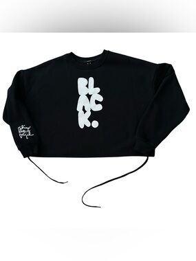 Forever 21 Black Cropped Sweatshirt with White Graphic Size M Oversized